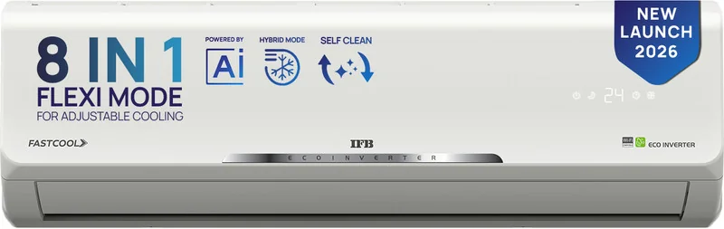 IFB 2026 Model 1.5 Ton 3 Star Split Inverter with Hybrid Mode, 8-in-1 Flexi Mode, Heavy Duty Compressor, Long Air Throw, Self Clean, Copper Condenser AC
