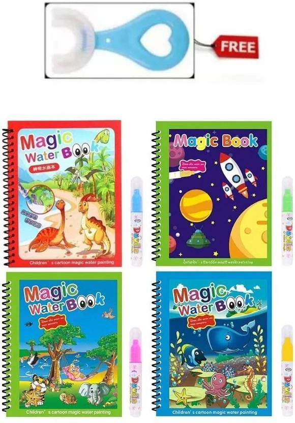 KlickBuyStore Magic Water Quick Dry Re-usable Kids Coloring Book with Magic Pen for Kids Sketch Pad  (4 Sheets, Pack of 4)