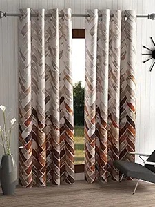Home Sizzler 2 Pieces Geometrical Panel Eyelet Polyester Window Curtains - 5 Feet, Brown, Eyelet | Light-Filtering