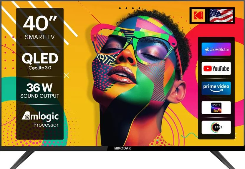 KODAK QLED SE 100 cm (40 inch) QLED Full HD Smart Linux TV 2025 Edition with 36 W Sound output | 2 Speakers | 400 Nits Brightness | Surround Sound | Web Browser | Sports Mode | Bezel - Less Design  (40QSE5009)