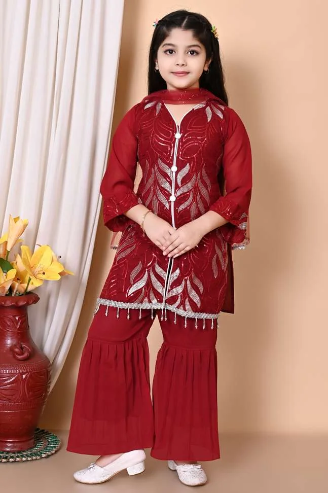 Girls Chiffon Kurta and Pallazo SetGirls Chiffon Kurta and Pallazo Set