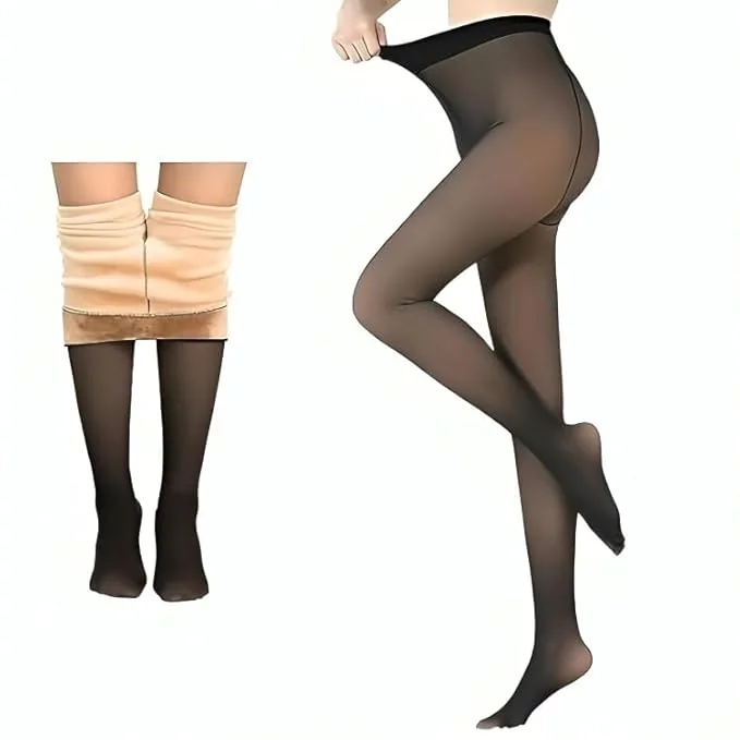 Winter Warm Thermal Fleece Lined Dual-Tone Women Velvet Touch Leggings Tights Pants (Waist Size : 26 to 34 Inch Stretchable) (Black-Footed)