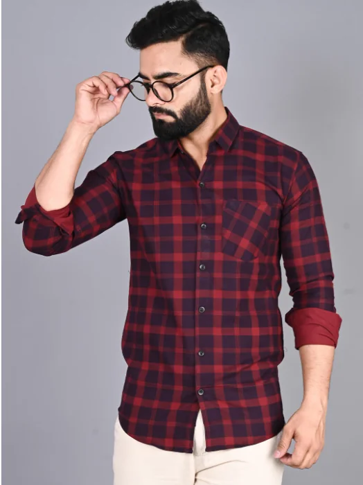 FUBAR Slim Fit Tartan Checked Casual Shirt