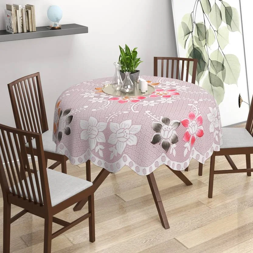 croox Floral 2 Seater Table Cover  (Pink, Cotton)