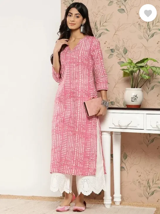 Ambrosia retail  Women Striped Cotton Blend Straight Kurta  (Pink)