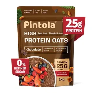 Pintola 25g High Protein Oats, Dark Chocolate, Oats for weight loss, Breakfast Cereals Pouch - 1kg