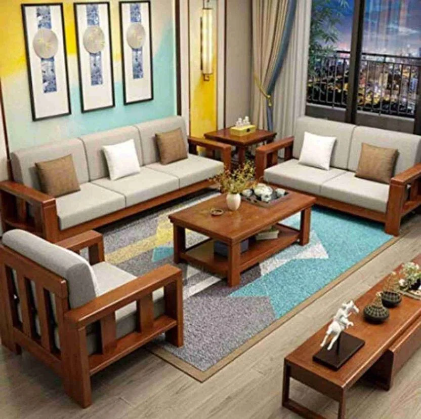 sarswatifurniture Solid Sheesham Wood For Living Room, Hotel Office. Fabric 3 + 2 + 1 Sofa Set  (Natural Finish, DIY(Do-It-Yourself))