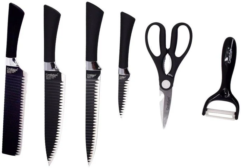 Kookee Cookstyle Premium High Quality 6 pcs Non-Stick Coating Stainless Steel Sharp Knife Set