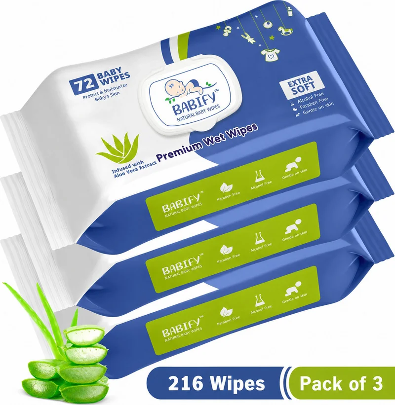 BabiFy Extra Soft Premium Baby Wipes With Aloe Vera | Rush & Paraben-Free (Pack of 3)