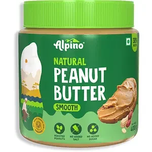 ALPINO Natural Peanut Butter Smooth 400g – Unsweetened, 100% Roasted Peanuts - 30% Protein, Source of Healthy Fats, No Added Sugar & Salt