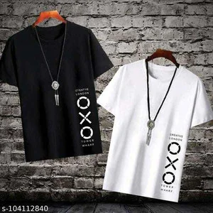 Printed Men Reversible Black, White T-Shirt