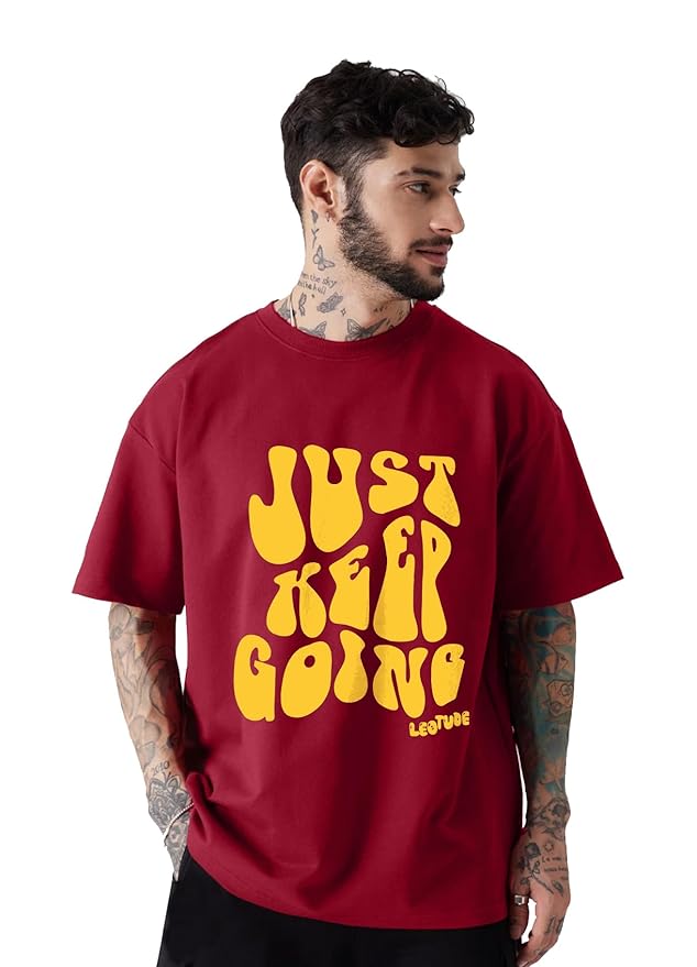 LEOTUDE Men's Oversized Cottonblend Half Sleeve Printed Tshirt for Men | Men's Tshirt