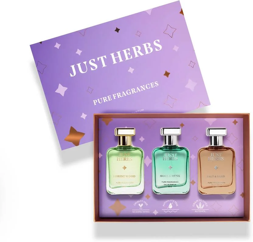 Just Herbs Pure Fragrances Energising & Relaxing Trio Perfume Set of 3 - 50ML Eau de Parfum  -  150 ml  (For Men & Women)