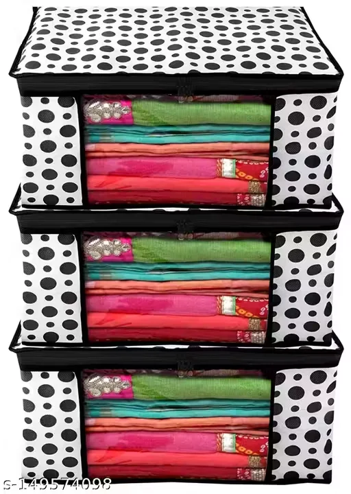 Moisture Proof Nylon Large Size Rectangular Wardrobe Underbed Saree Cover Storage Bag with Zippered Closure and Handle for Cloth" (54 x 46 x 28 cm) (Pack of 3)