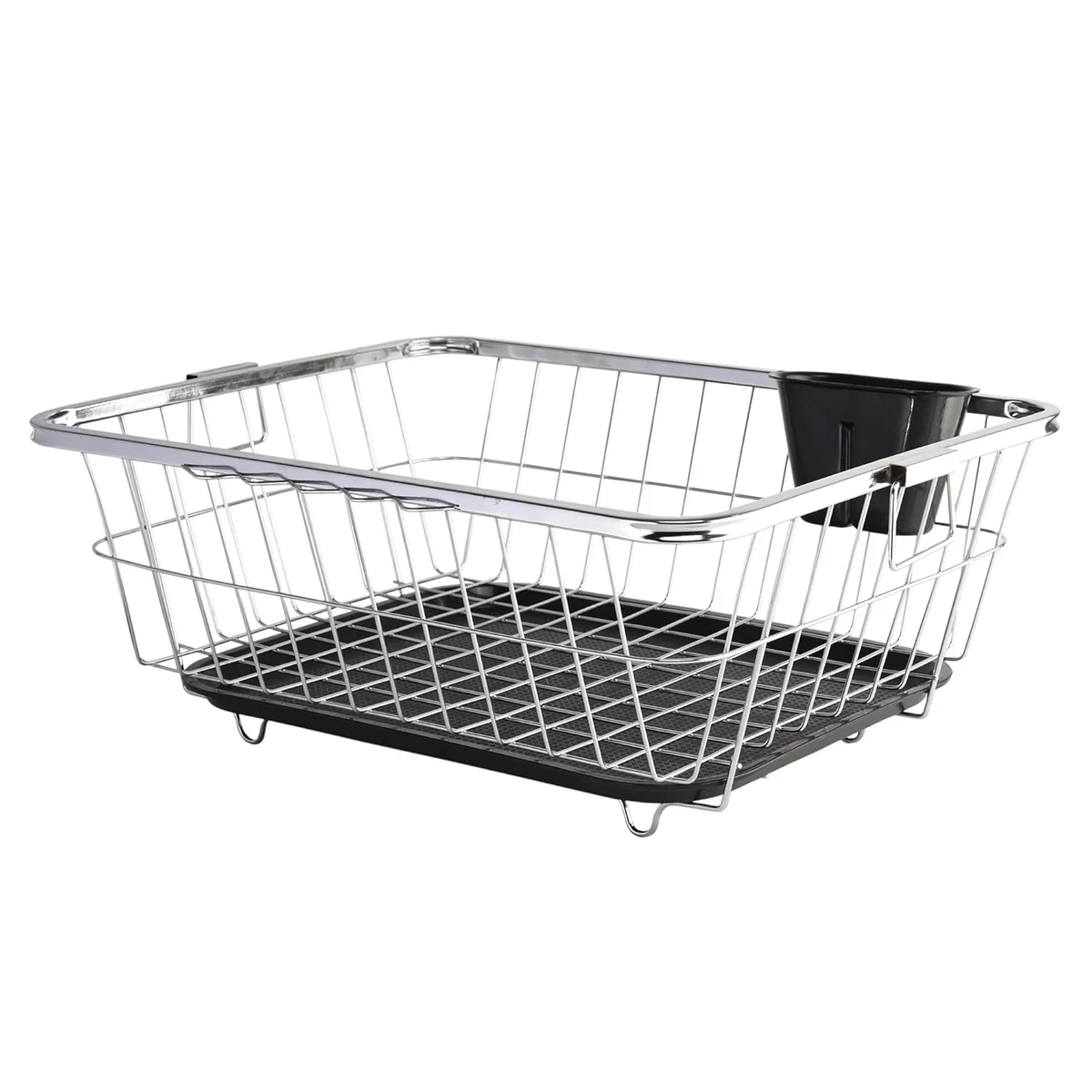 Kuber Industries Stainless Steel Dish Rack for Kitchen | Vessels Organizer Stands with Handle | Spoon Holder & Draining Tray Included | 17x22 Inch