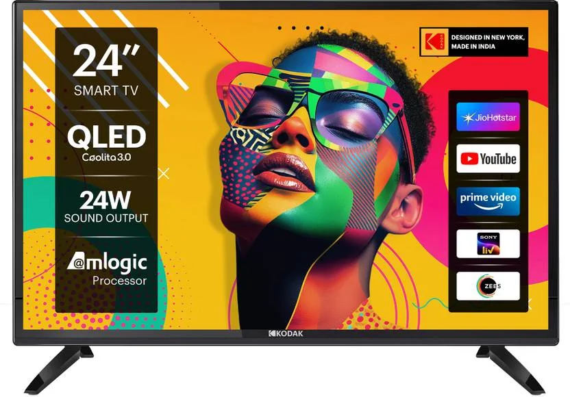KODAK QLED SE 60 cm (24 inch) QLED HD Ready Smart Linux TV 2025 Edition with 24 W Sound output | 2 Speakers | 300 Nits Brightness | Surround Sound | Web Browser | Sports Mode | Thin Bezel  (24QSE5007)