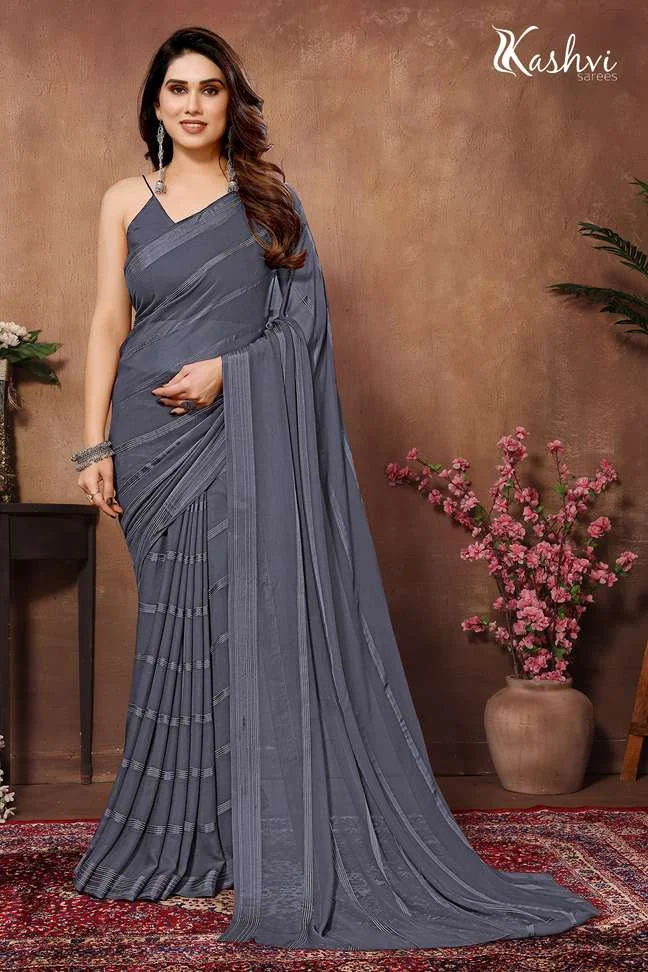 Embellished, Striped, Self Design Bollywood Satin SareeEmbellished, Striped, Self Design Bollywood Satin Saree