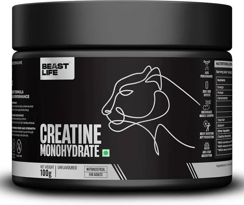 BeastLife Super Micronized Creatine Monohydrate Unflavoured 100g | NABL Lab Tested Creatine  (100 g, Unflavoured)