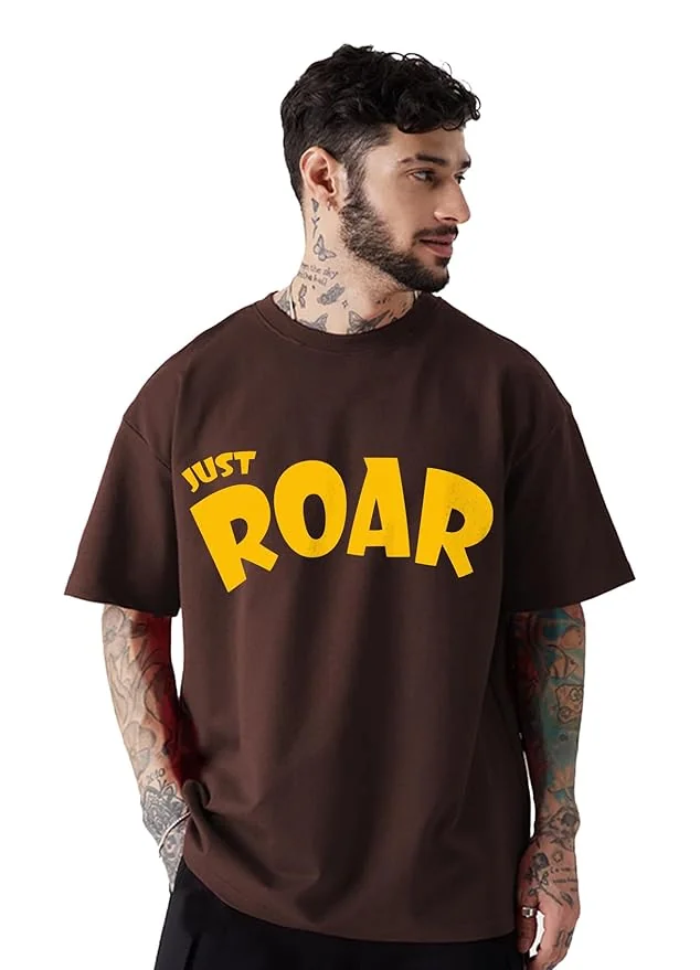 LEOTUDE Men's Cottonblend Oversized Half Sleeve Round Neck Regular Fit T-shirt
