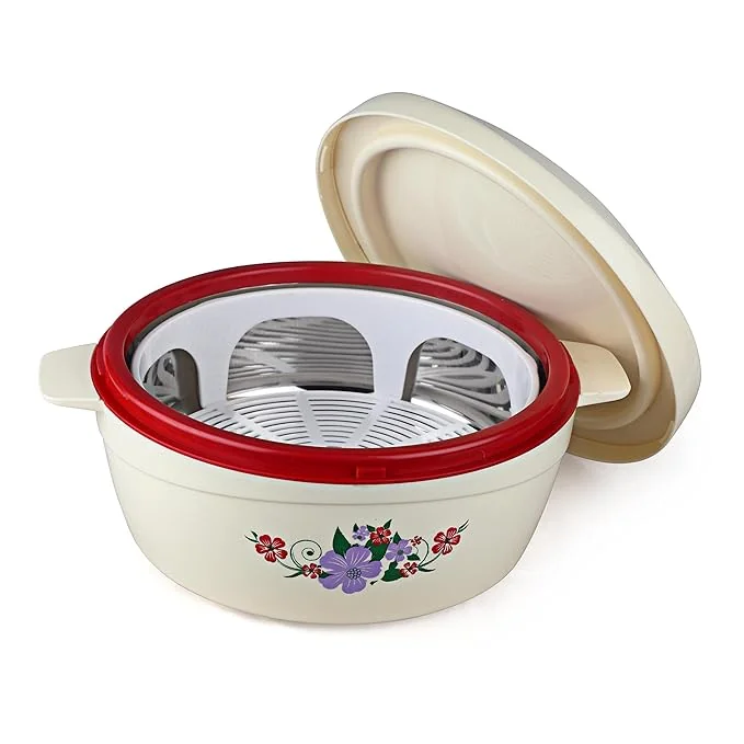 Cello Roti Plus Insulated Stainless Steel Casserole with Lid 1500ml Red | Hot Pot Box with Inner Steel Drip Tray | Roti Hot Pot for Kitchen | PU Insulated Steel Casserole for Roti Chapati