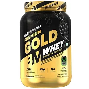 Bigmuscles Nutrition Premium Gold Whey | Informed Choice UK Certified | Isolate Whey Protein Blend | 25g Protein | 11g EAA | ProHydrolase Enzyme Technology (1kg, Rich Chocolate)