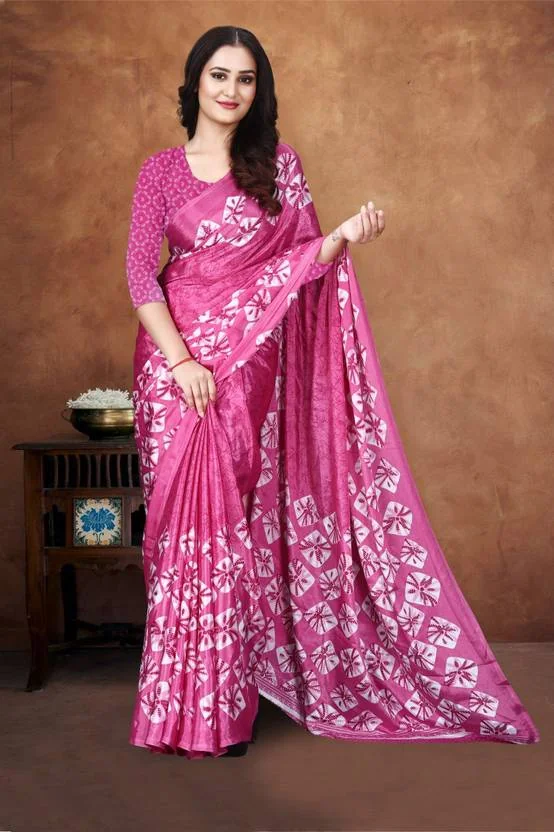 jihana fab Printed Bollywood Georgette, Silk Blend Saree  (Pink)