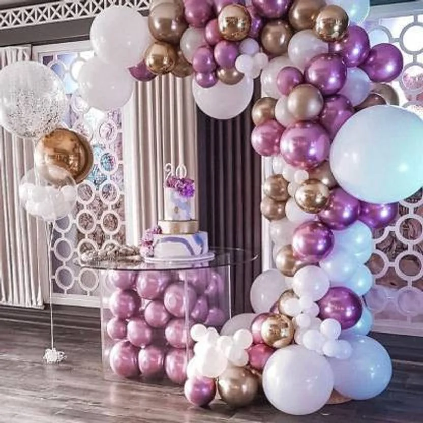 KR Solid beautiful purple white rose golden 150 balloons with arch for birthday anniversary wedding parties Balloon Balloon  (Gold, Purple, White, Pack of 150)