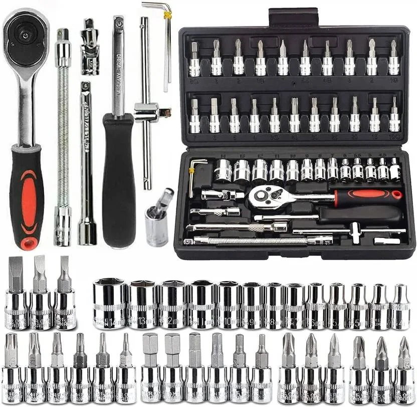 KHANSAHEB 46 In 1 Pcs Tool Kit & Screwdriver and Socket Set,Hand Tool Kit Socket Set  (Pack of 46)