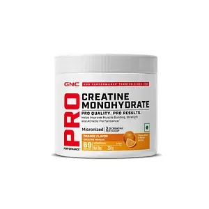GNC Pro Performance Pure Micronized Creatine Monohydrate | 250 gm | Instantized | Fuels Muscles | Increase Muscle Mass | Rapid Absorption | Lab Tested | Orange | Boosts Athletic Performance | Imported