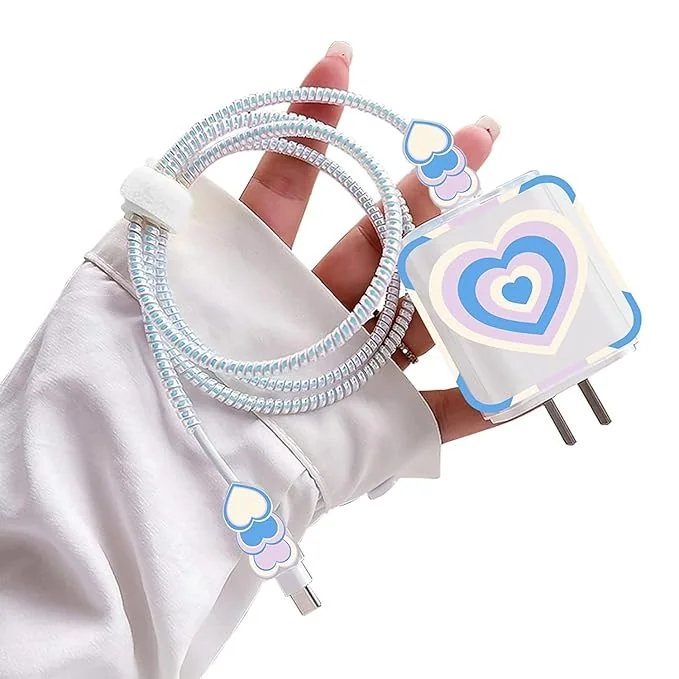 Cartoon 3D Design Protective Case for 18W 20W iPhone 14 13 12 11 Pro Max Fast Charging Cable Adapter Charger, Cute Cartoon Lightning Data Cable Case for iPhone Charger (GBW Heart)
