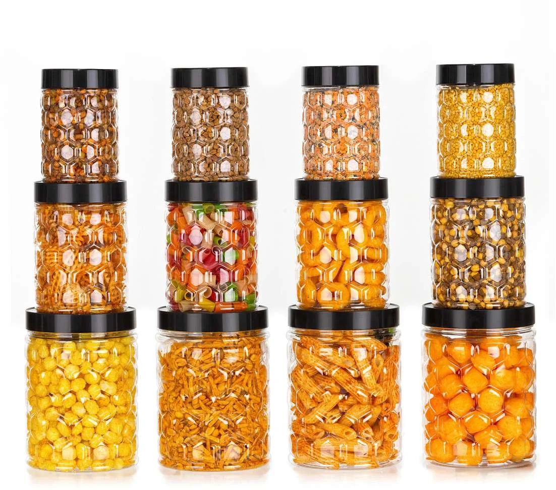 Pack of 12 Plastic Cookie Jar - 350 ml, 650 ml, 1200 ml Neki MulticolorPack of 12 Plastic Cookie Jar - 350 ml, 650 ml, 1200 ml Neki Multicolor
