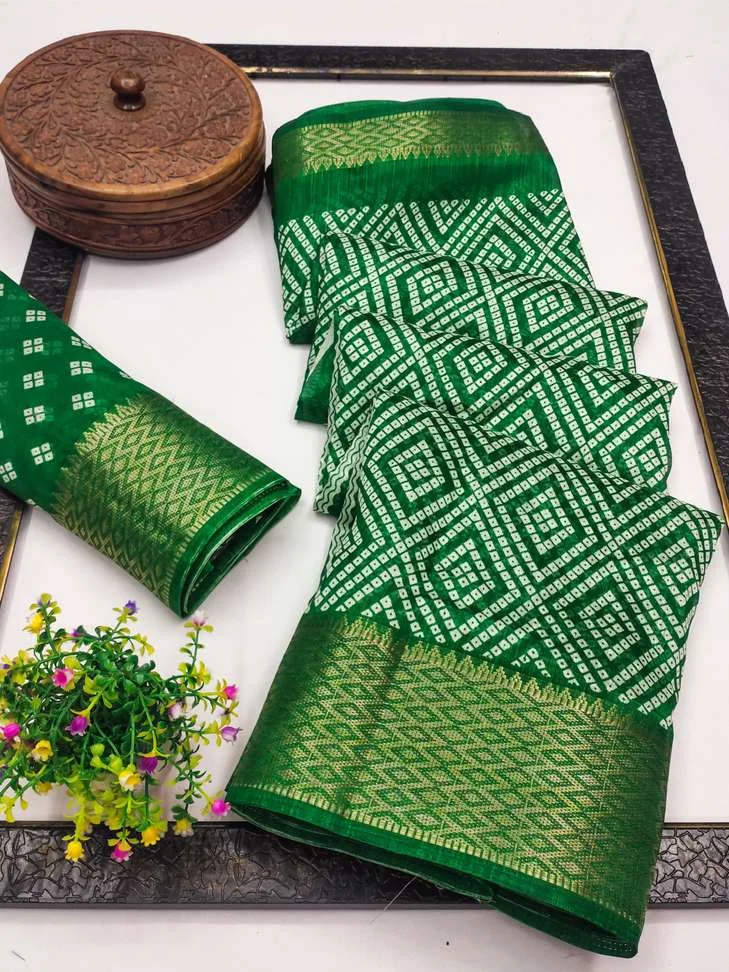 Printed Bandhani Cotton Silk SareePrinted Bandhani Cotton Silk Saree