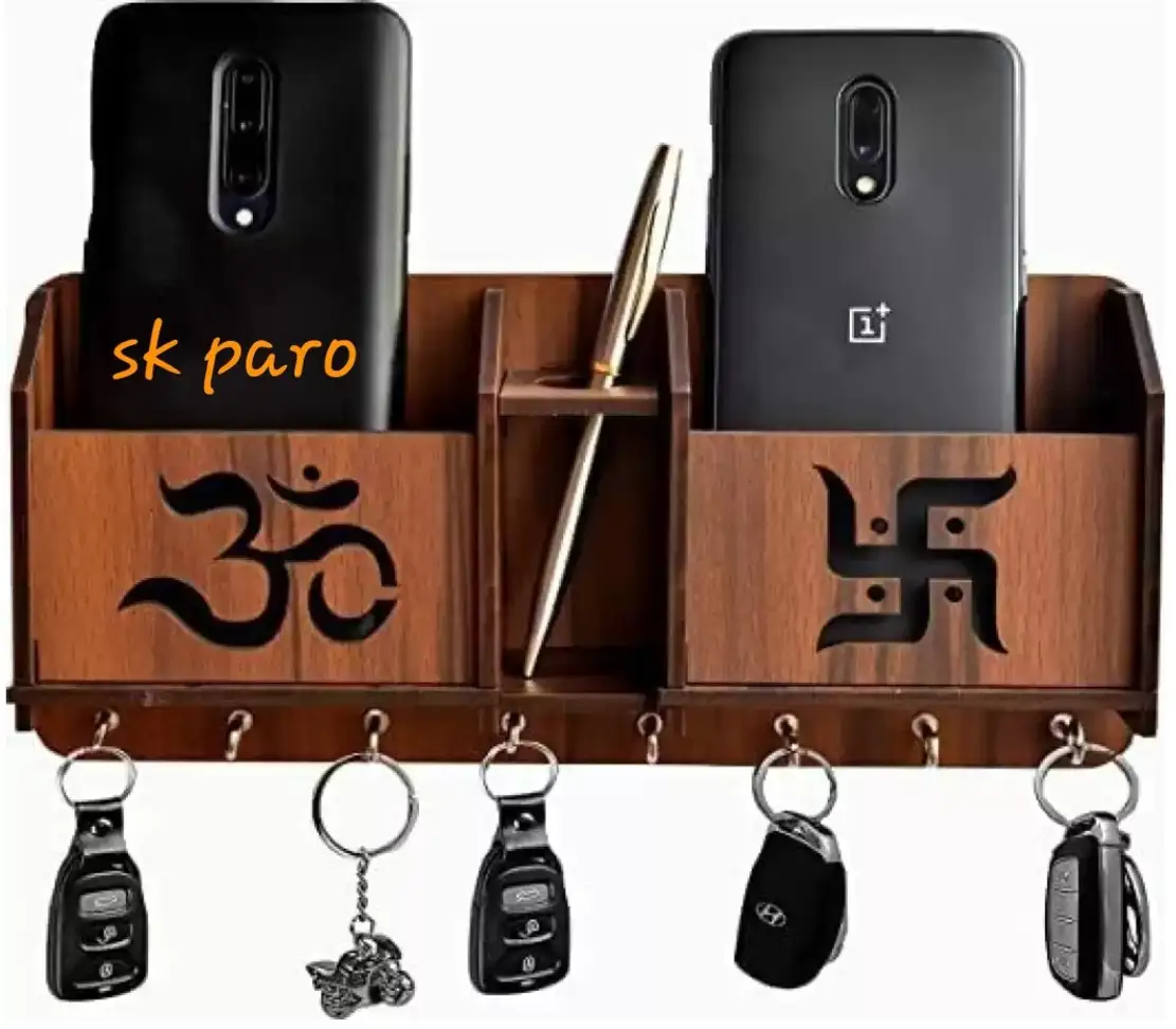 Key holder/key hanger wall decor and mobile stand Wood Key Holder (8 Hooks, Brown)