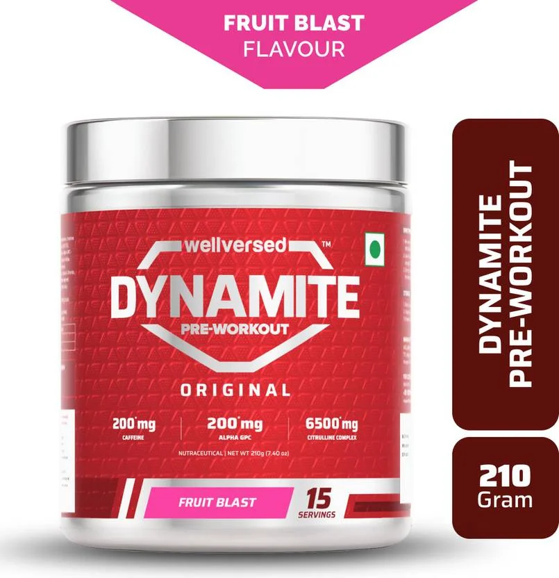 Wellversed Dynamite Pre-Workout (210g, 15 Servings) | Unleash Explosive Energy Pre Workout  (210 g, Fruit Blast)