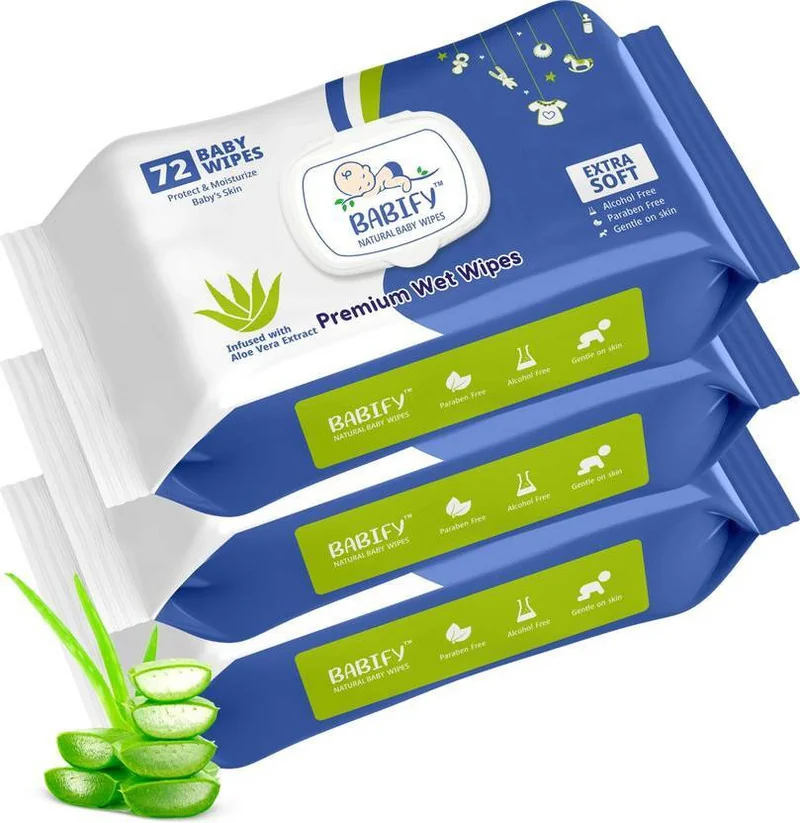 BabiFy Extra Soft Premium Baby Wipes With Aloe Vera & Paraben-Free Pack of 3-216 Wipes