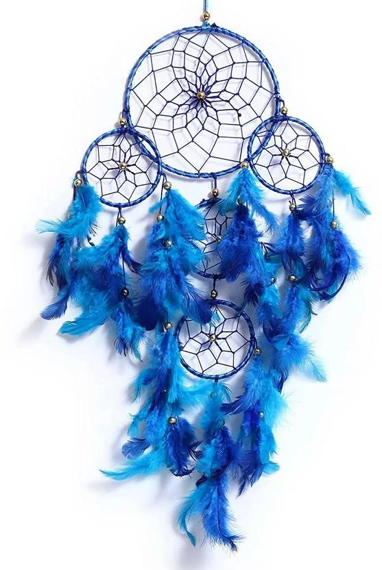 Luunstar Dream Catcher Wall Art Handmade for Bedroom, Balcony, and Garden Parties LHDC Feather Dream Catcher  (27.9 inch, Blue)