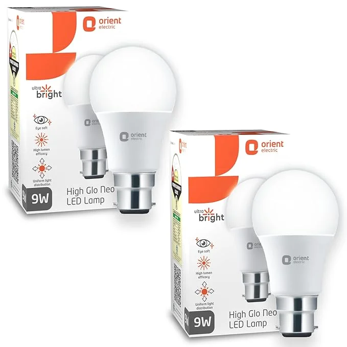 Orient Electric Polycarbonate High Glo Led Lamp 9W, (Warm White, 3000K, B22 - Pack Of 2)