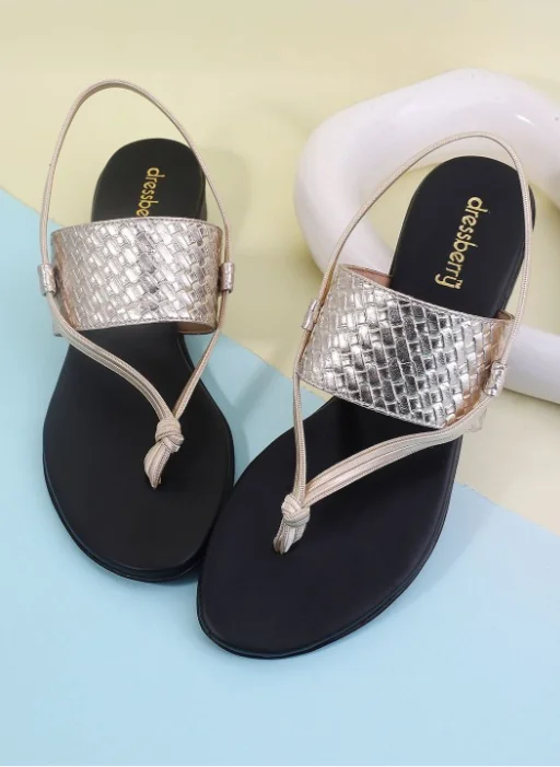 DressBerry Women Textured T - Straps Flats