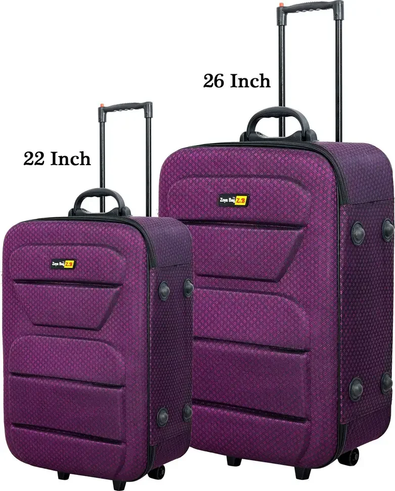 Soft Body Set of 2 Luggage - Trolley Bag/Suitcase Bag with Wheels Number Lock Available -281_22-26IN-PURPLE - Purple