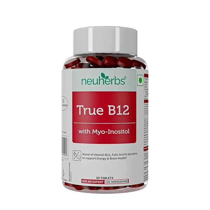 Neuherbs Plant Based Vitamin B12-60 Tablets | True B12 Supplement With Myo-Inositol, Punarnava & Spirulina | Boost Energy, Brain & Nerve Health, Promotes Metabolism | For Men & Women