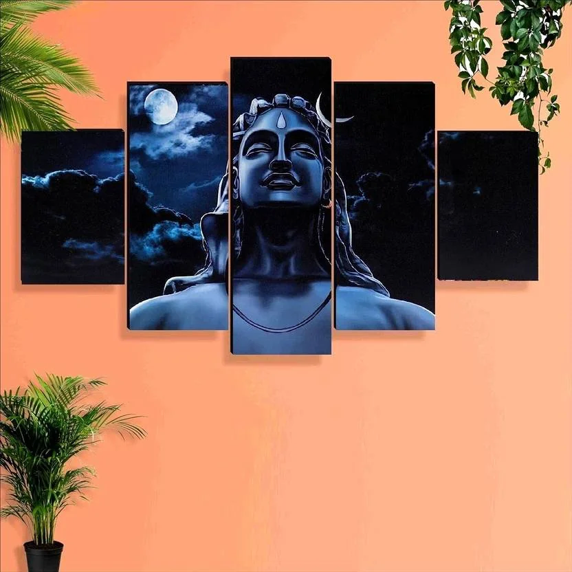 SNDArt Set Of 5 Adiyogi Shiva Modern Art Wall Paintings For Living Room Digital Reprint 18 inch x 30 inch Painting  (Without Frame, Pack of 5)