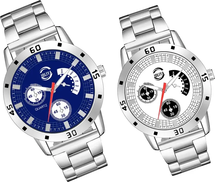 Joliya Combo Still Silver Blue Analog Watch  - For Men Blue Silver color Dial Silver Stainless Steel Strap Double combo Watches