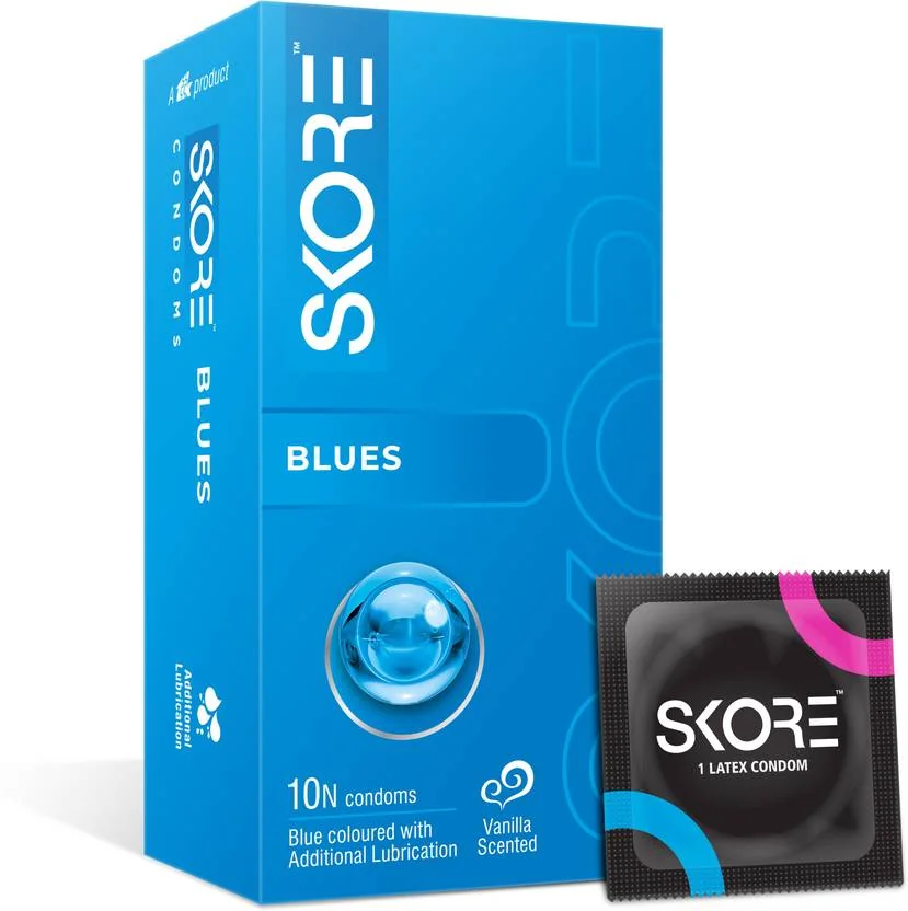 SKORE Blues Condom | Extra Lubrication & Vanilla Scented | 10 Sheets | Pack of�1 Condom  (10 Sheets)