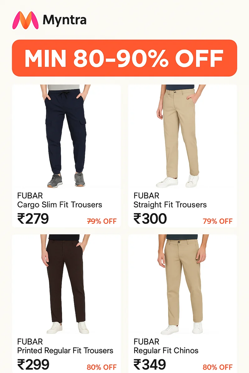 Best Deals on FUBAR Trousers From ₹279