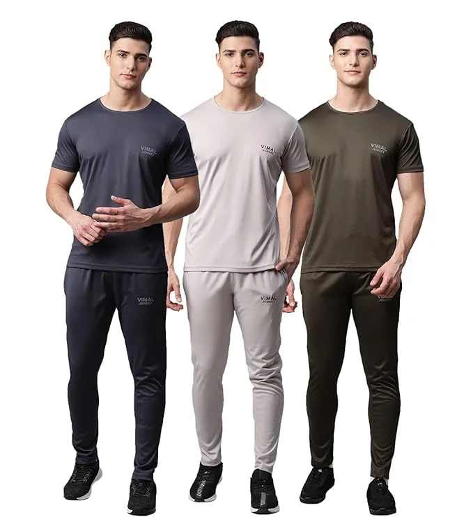 VIMAL JONNEY Dryfit Solid Lycra Multicolor Tracksuit Co-ord Sets for Men (Pack of 3)-DRYFIT_T_D10_GRY_L.GRY_OLV_06-XXL