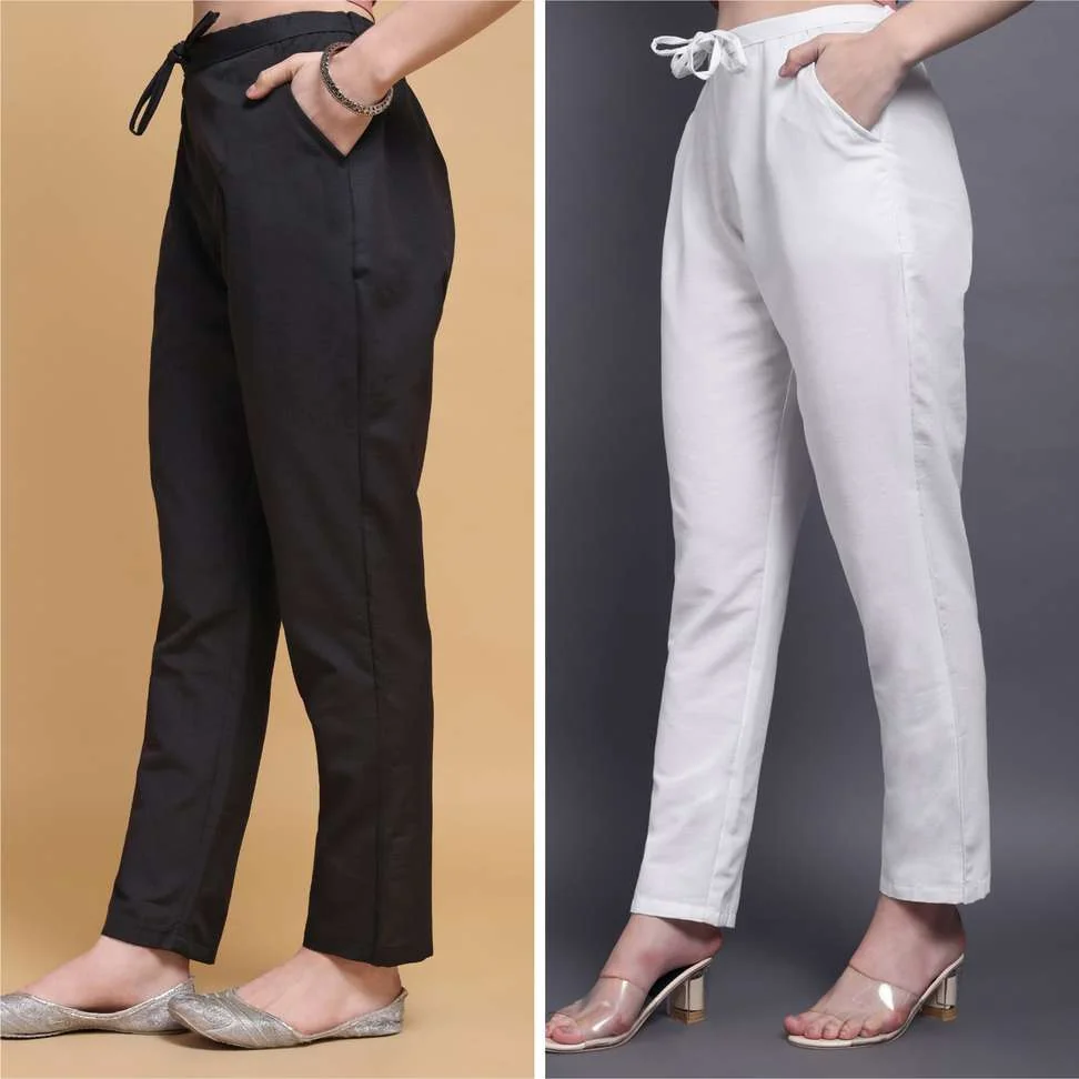 Regular Fit Women Black, White TrousersRegular Fit Women Black, White Trousers