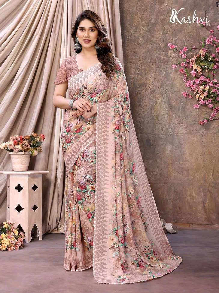 Ombre, Paisley, Floral Print Daily Wear Georgette, Chiffon SareeOmbre, Paisley, Floral Print Daily Wear Georgette, Chiffon Saree