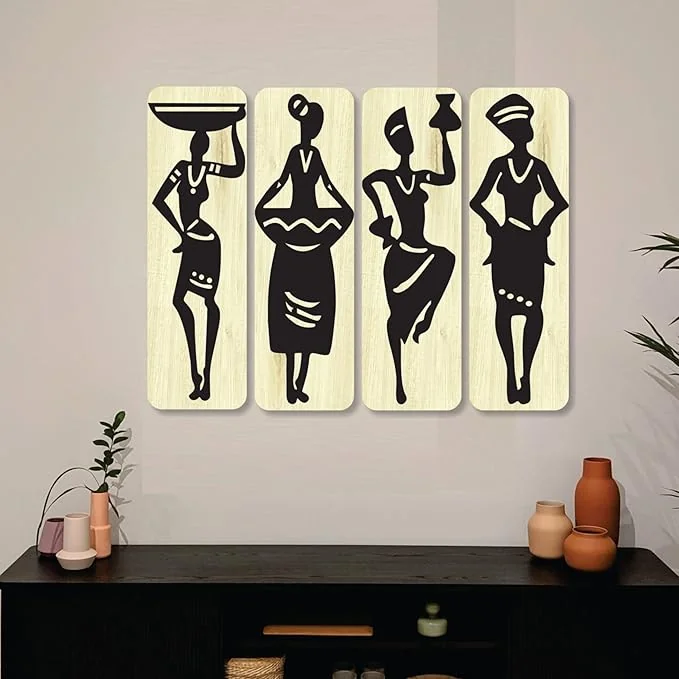 Creative Arts n Frames 4x13inch Wooden Wall Decor Art, Self Adhesive Wall Interior Design Decorative items for Living Room, Office, Drawing Room, Bedroom (Tribal 4 set of 4ps 4x13inch Wall Decor)