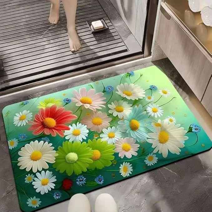 SKVM Memory Foam Water Absorbent Rectangular Shape Mat for Bathroom Kitchen Floor Door Entrance Anti Slip Foot Skid Shower mat (Design 6)