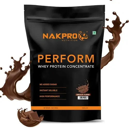 NAKPRO Perform Whey Protein Concentrate 1kg Chocolate | 24g Protein, 5.3g BCAA | Trustified Certified 100% Authentic Supplement Powder & No Adulteration | Fast Absorbing Whey Protein Powder